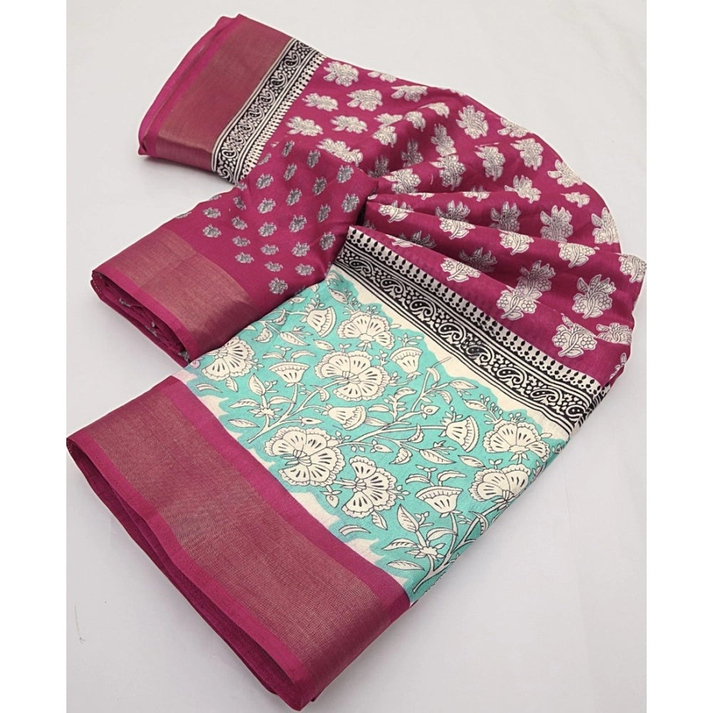 Printed Saree With Unstitched Blouse 5.5Mtr (Multicolor)