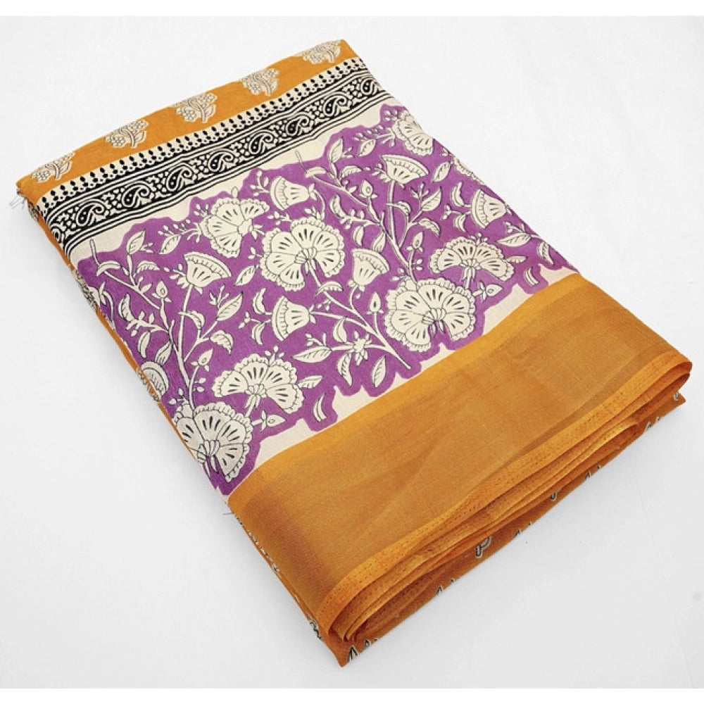 Printed Saree With Unstitched Blouse 5.5Mtr (Yellow)