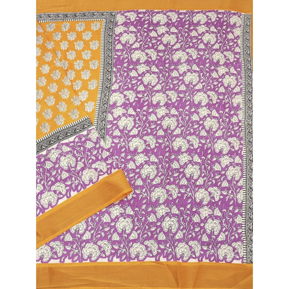Printed Saree With Unstitched Blouse 5.5Mtr (Yellow)