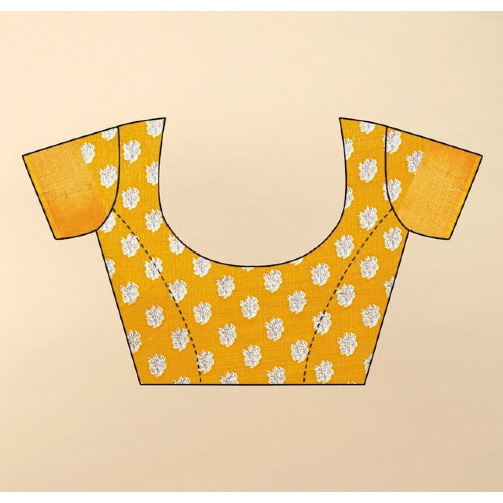 Printed Saree With Unstitched Blouse 5.5Mtr (Yellow)