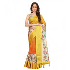 Floral Printed Saree With Unstitched Blouse 5.5Mtr (Lemon Yellow)