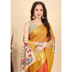 Floral Printed Saree With Unstitched Blouse 5.5Mtr (Yellow)