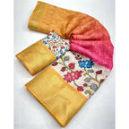 Floral Printed Saree With Unstitched Blouse 5.5Mtr (Yellow)