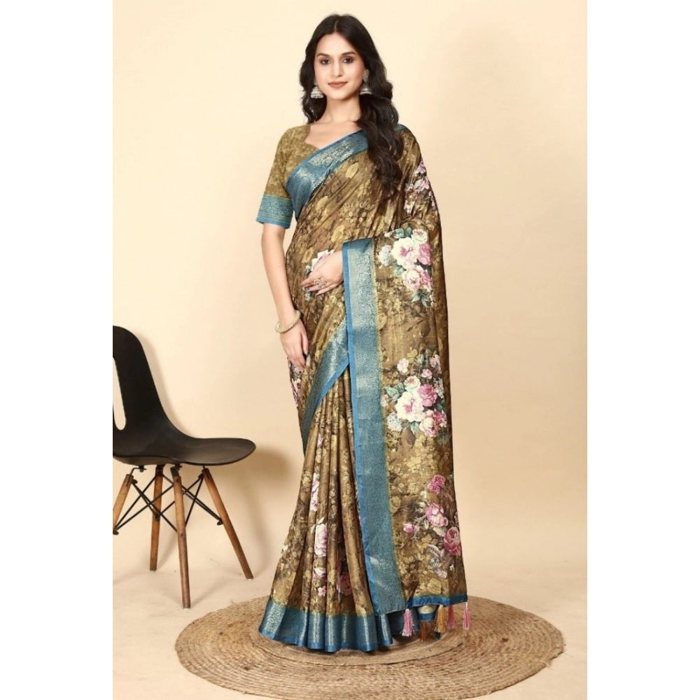 Floral Printed Saree With Unstitched Blouse 5.5Mtr (Multicolor)
