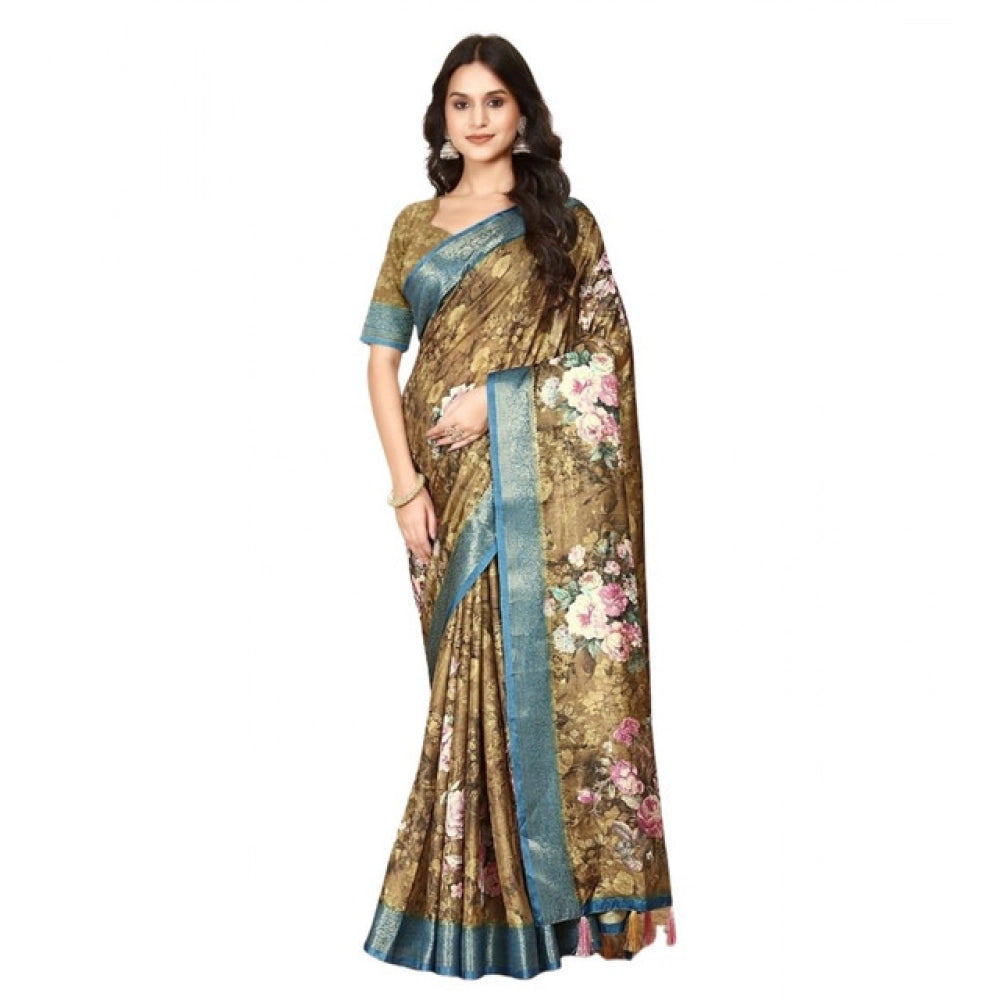 Floral Printed Saree With Unstitched Blouse 5.5Mtr (Multicolor)