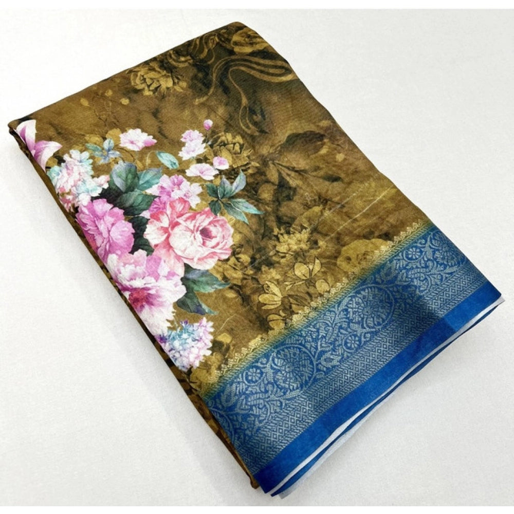 Floral Printed Saree With Unstitched Blouse 5.5Mtr (Multicolor)