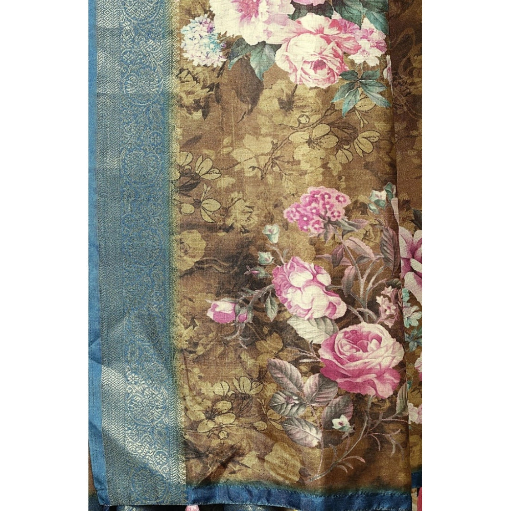 Floral Printed Saree With Unstitched Blouse 5.5Mtr (Multicolor)