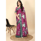 Floral Printed Saree With Unstitched Blouse 5.5Mtr (Multicolor)
