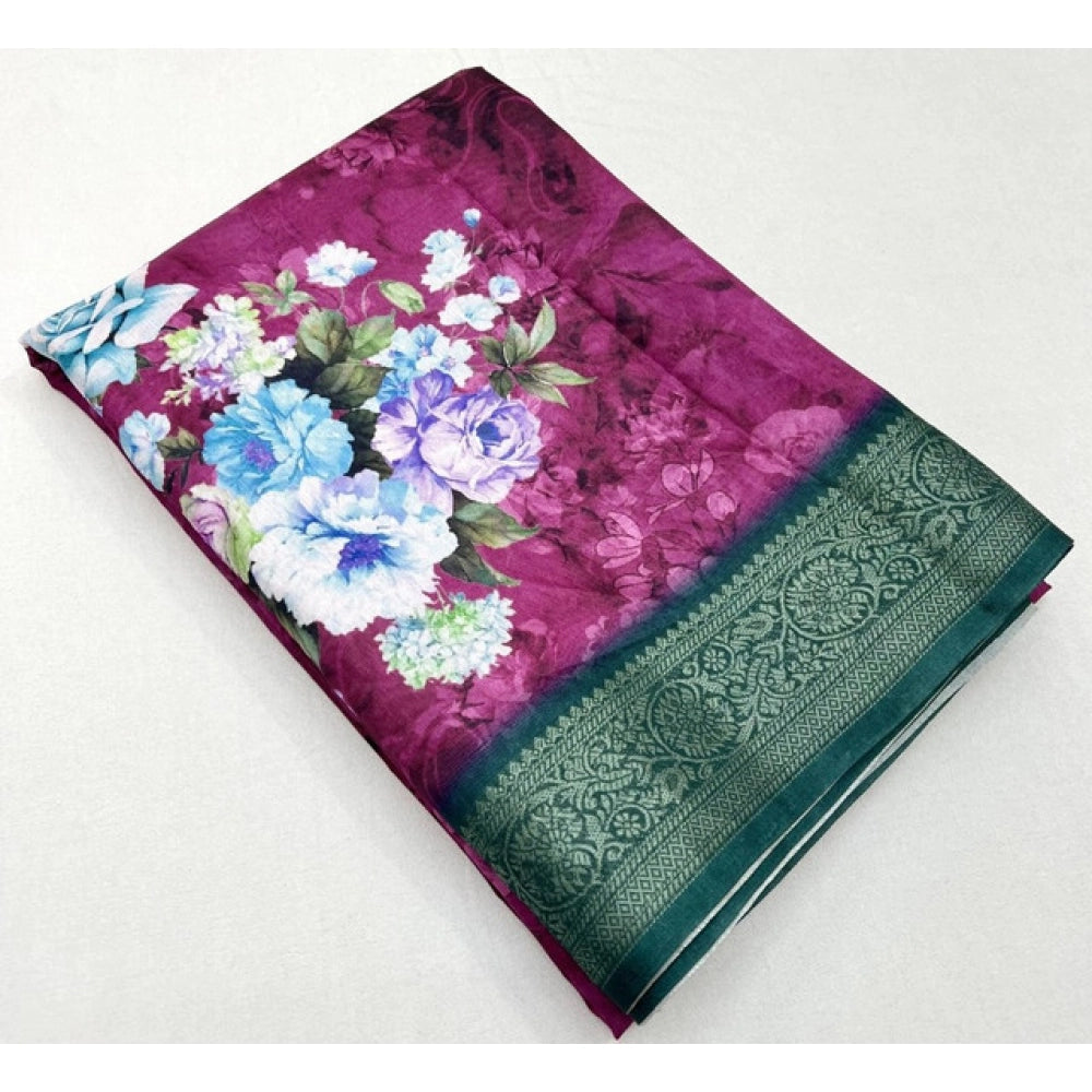 Floral Printed Saree With Unstitched Blouse 5.5Mtr (Multicolor)