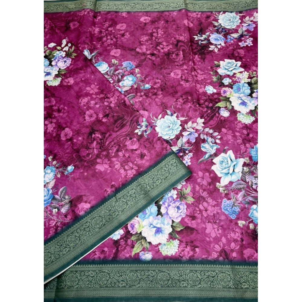 Floral Printed Saree With Unstitched Blouse 5.5Mtr (Multicolor)