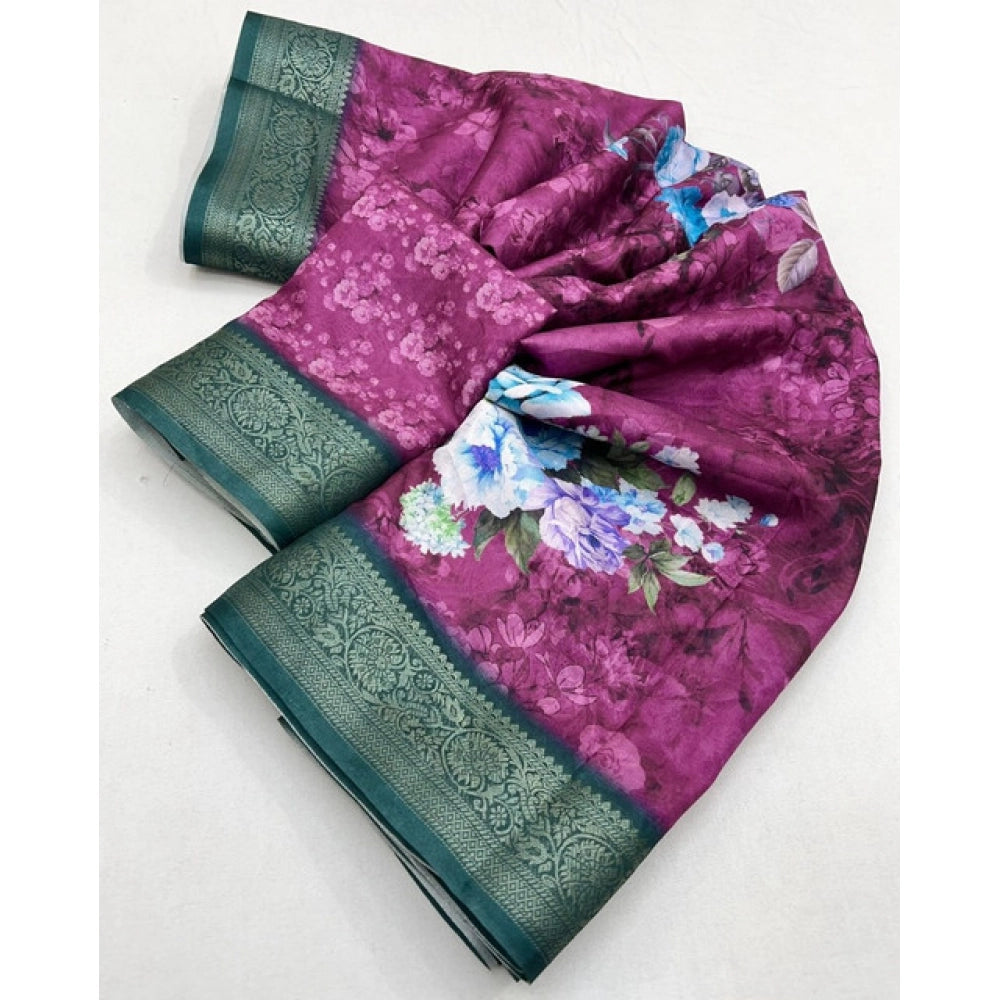 Floral Printed Saree With Unstitched Blouse 5.5Mtr (Multicolor)