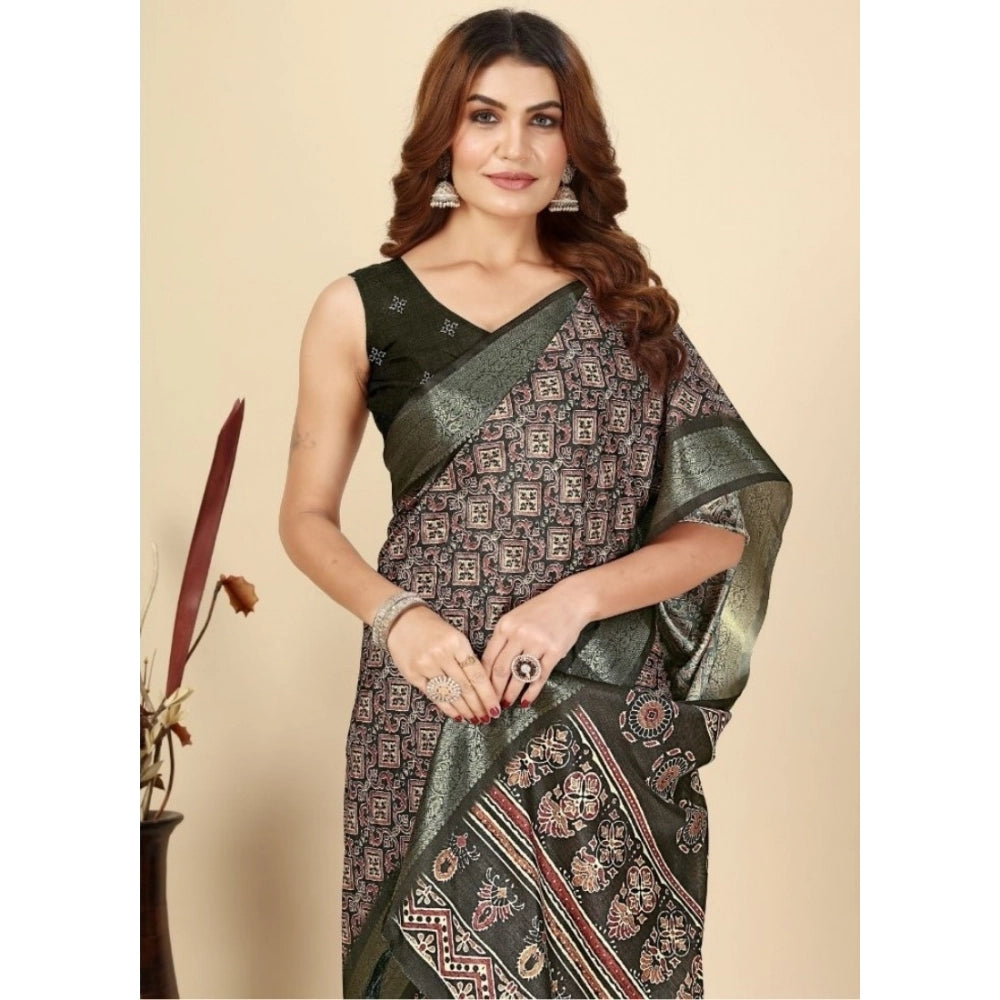 Printed Saree With Unstitched Blouse 5.5Mtr (Black)