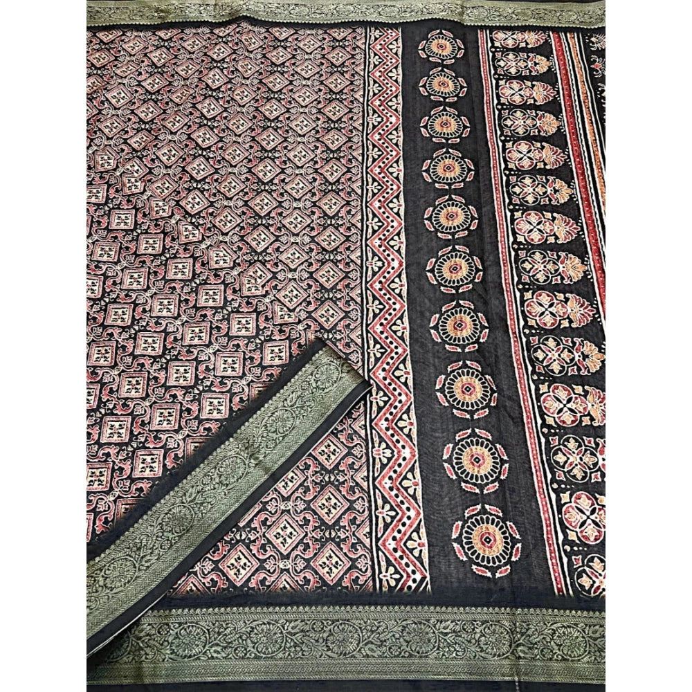 Printed Saree With Unstitched Blouse 5.5Mtr (Black)
