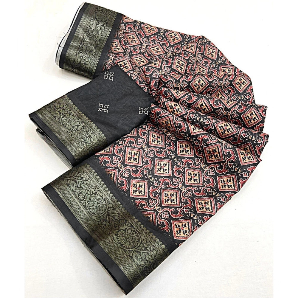 Printed Saree With Unstitched Blouse 5.5Mtr (Black)