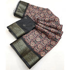 Printed Saree With Unstitched Blouse 5.5Mtr (Black)