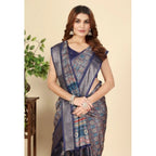 Printed Saree With Unstitched Blouse 5.5Mtr (Blue)