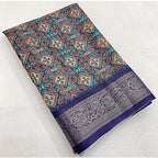 Printed Saree With Unstitched Blouse 5.5Mtr (Blue)