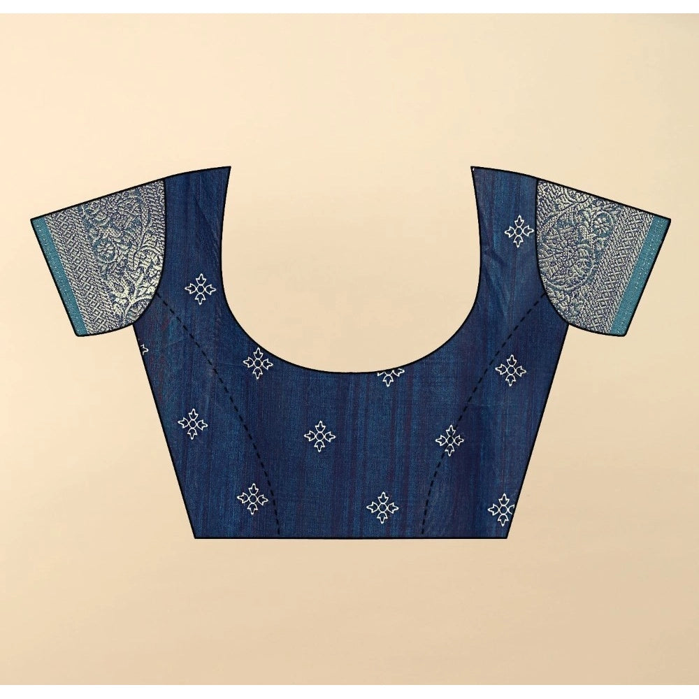 Printed Saree With Unstitched Blouse 5.5Mtr (Blue)