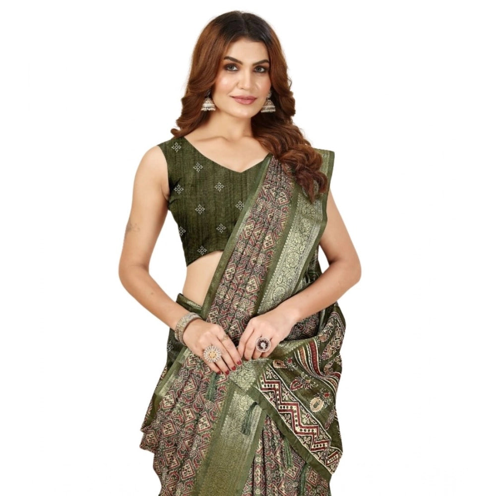 Printed Saree With Unstitched Blouse 5.5Mtr (Green)