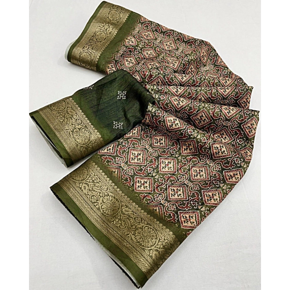 Printed Saree With Unstitched Blouse 5.5Mtr (Green)