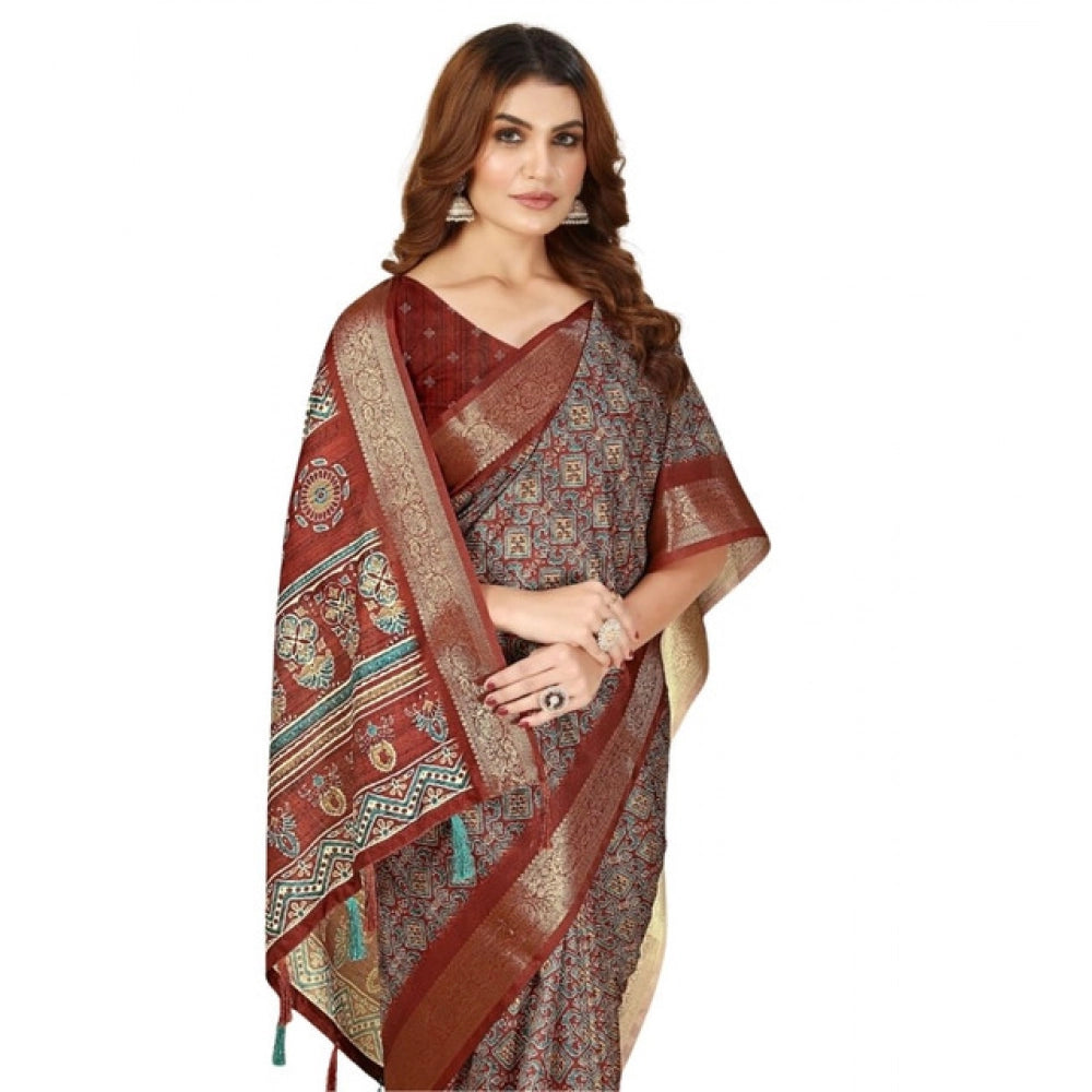 Printed Saree With Unstitched Blouse 5.5Mtr (Multicolor)