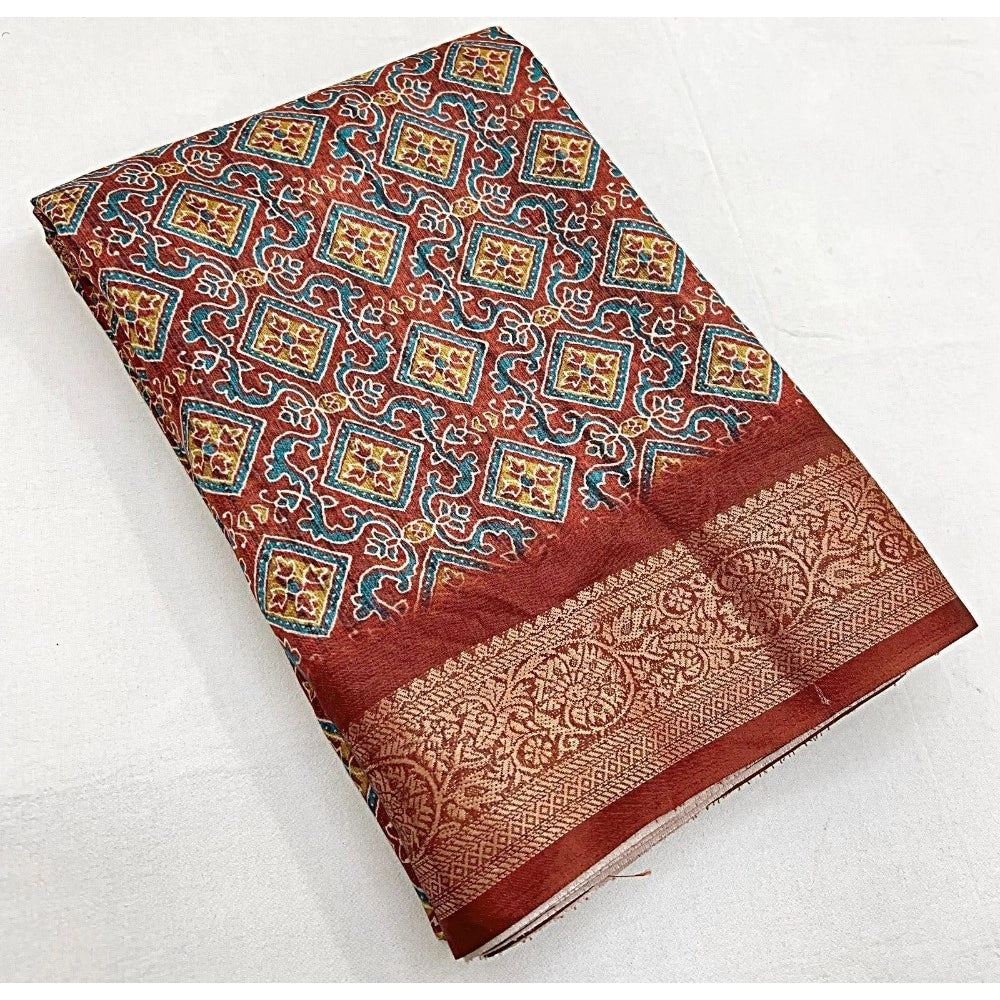 Printed Saree With Unstitched Blouse 5.5Mtr (Multicolor)
