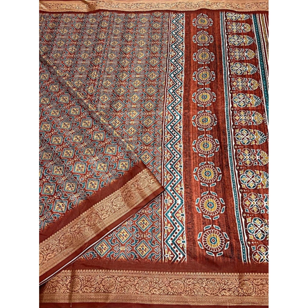 Printed Saree With Unstitched Blouse 5.5Mtr (Multicolor)