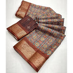 Printed Saree With Unstitched Blouse 5.5Mtr (Multicolor)