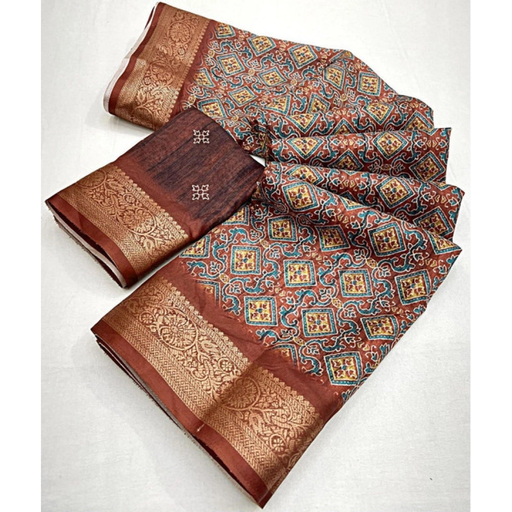 Printed Saree With Unstitched Blouse 5.5Mtr (Multicolor)