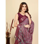 Printed Saree With Unstitched Blouse 5.5Mtr (Wine)