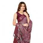 Printed Saree With Unstitched Blouse 5.5Mtr (Wine)