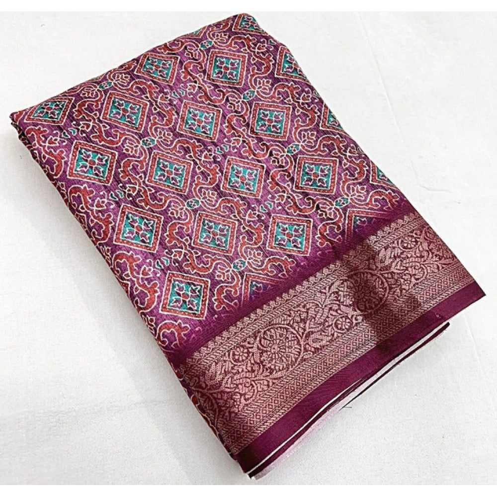 Printed Saree With Unstitched Blouse 5.5Mtr (Wine)