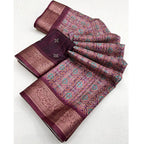 Printed Saree With Unstitched Blouse 5.5Mtr (Wine)