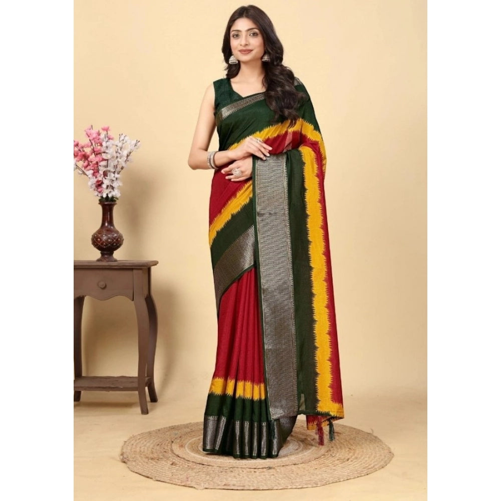 Solid Saree With Unstitched Blouse 5.5Mtr (Multicolor)