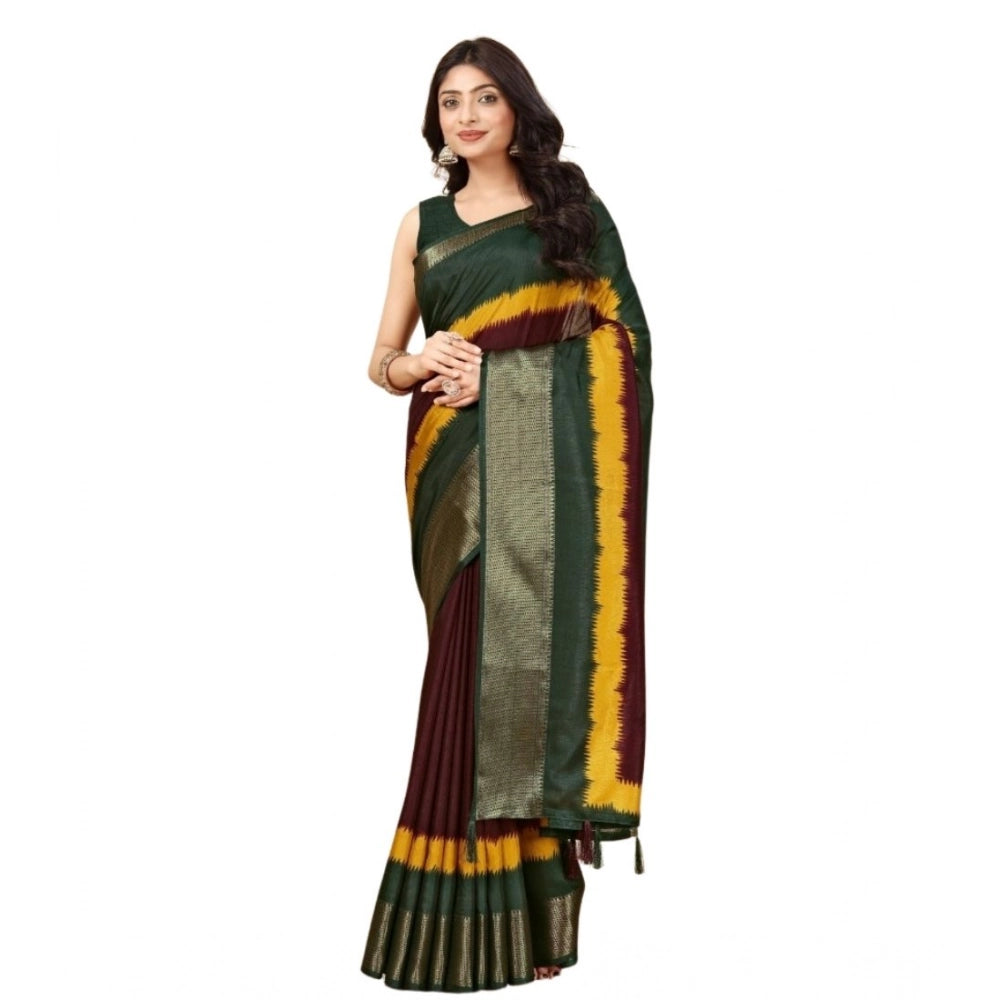 Solid Saree With Unstitched Blouse 5.5Mtr (Multicolor)
