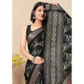 Floral Printed Saree With Unstitched Blouse 5.5Mtr (Black)