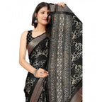 Floral Printed Saree With Unstitched Blouse 5.5Mtr (Black)