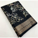 Floral Printed Saree With Unstitched Blouse 5.5Mtr (Black)