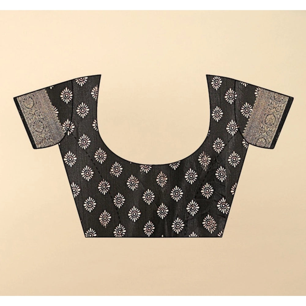Floral Printed Saree With Unstitched Blouse 5.5Mtr (Black)