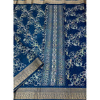 Floral Printed Saree With Unstitched Blouse 5.5Mtr (Blue)