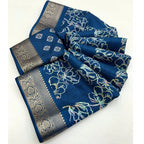 Floral Printed Saree With Unstitched Blouse 5.5Mtr (Blue)