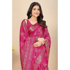 Floral Printed Saree With Unstitched Blouse 5.5Mtr (Pink)