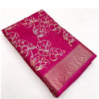 Floral Printed Saree With Unstitched Blouse 5.5Mtr (Pink)