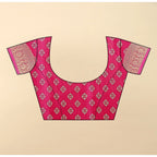 Floral Printed Saree With Unstitched Blouse 5.5Mtr (Pink)