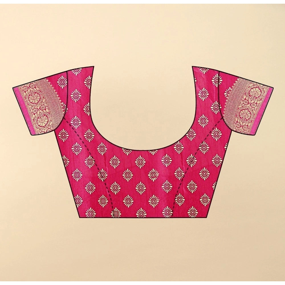 Floral Printed Saree With Unstitched Blouse 5.5Mtr (Pink)