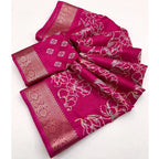 Floral Printed Saree With Unstitched Blouse 5.5Mtr (Pink)