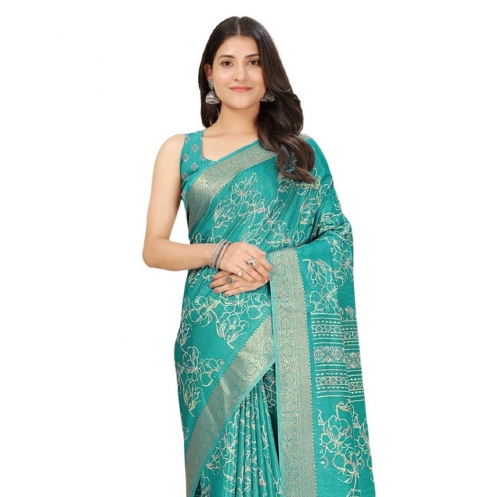 Floral Printed Saree With Unstitched Blouse 5.5Mtr (Rama)