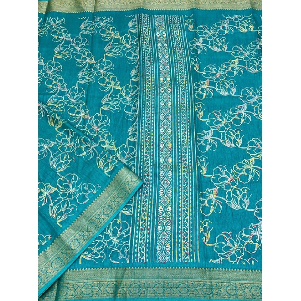 Floral Printed Saree With Unstitched Blouse 5.5Mtr (Rama)