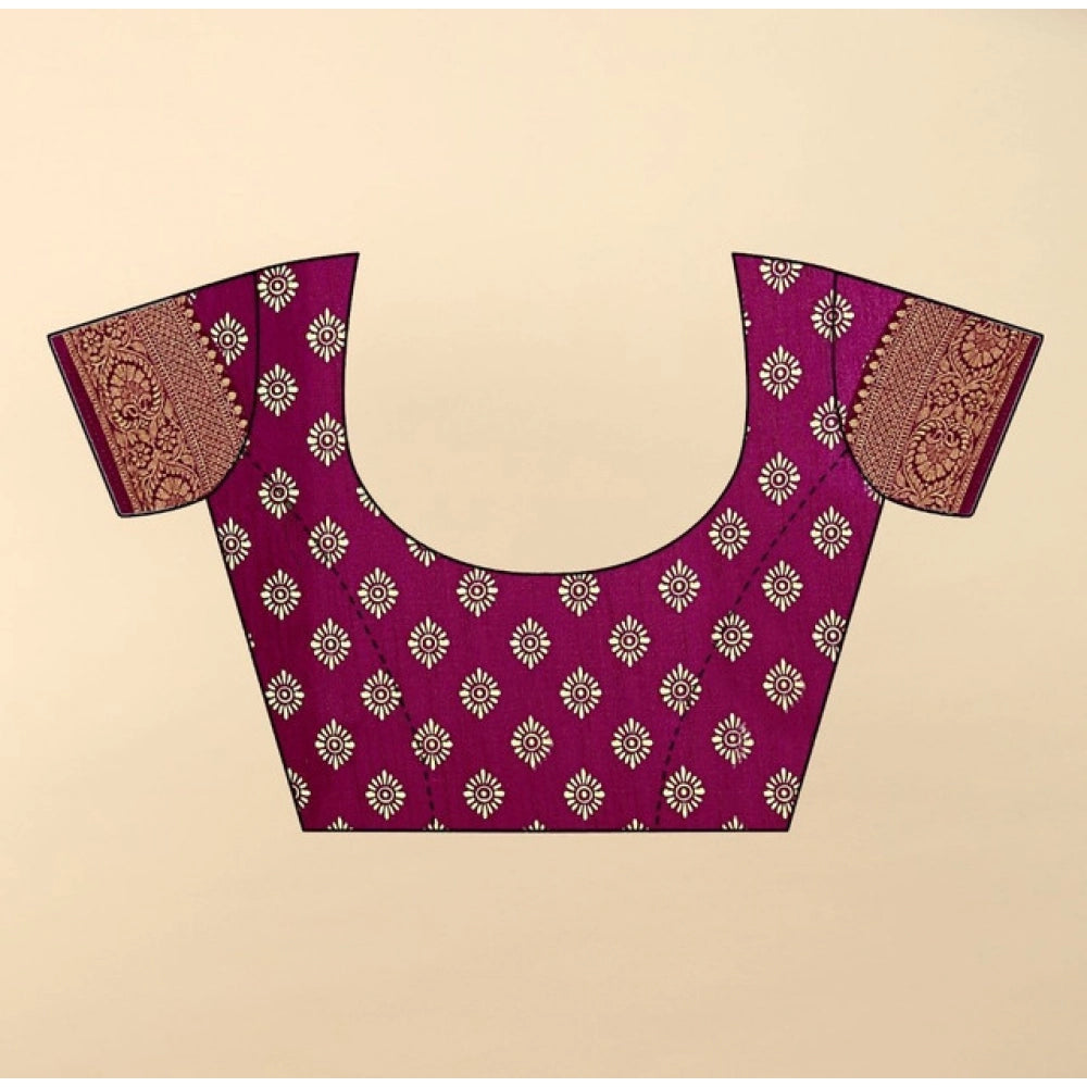 Floral Printed Saree With Unstitched Blouse 5.5Mtr (Wine)