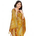 Floral Printed Saree With Unstitched Blouse 5.5Mtr (Yellow)